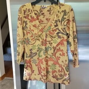 💕LOVE AMOUR💕 Mesh 3/4 Length Print Vneck Top